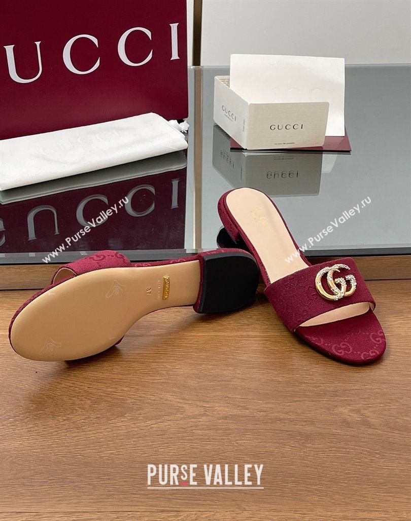 Gucci GG Canvas Flat Slides Sandal with Strass Double G Red 2025 GG042301 (MD-250423047)