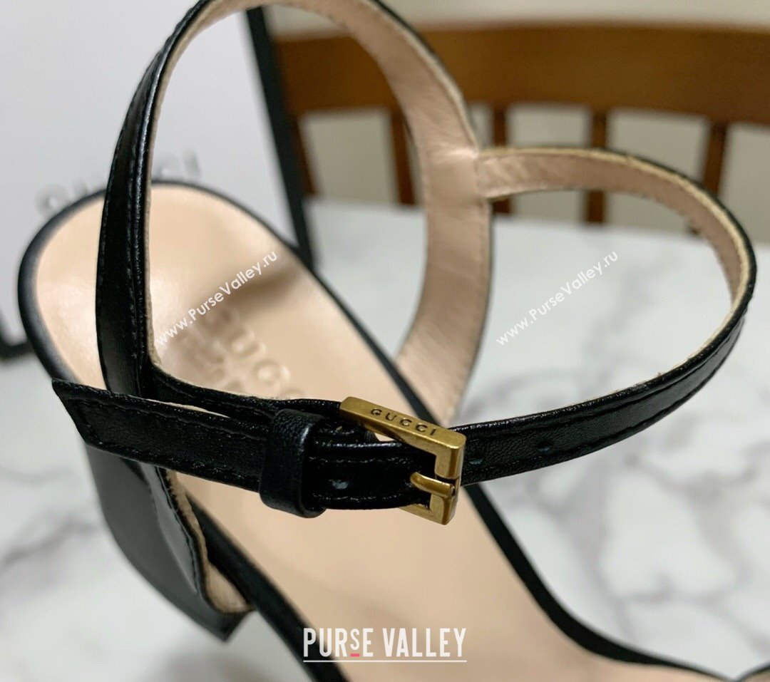 Gucci Leather Wave Heel Sandals 7cm Black 2025 GG042304 (SS-250423125)