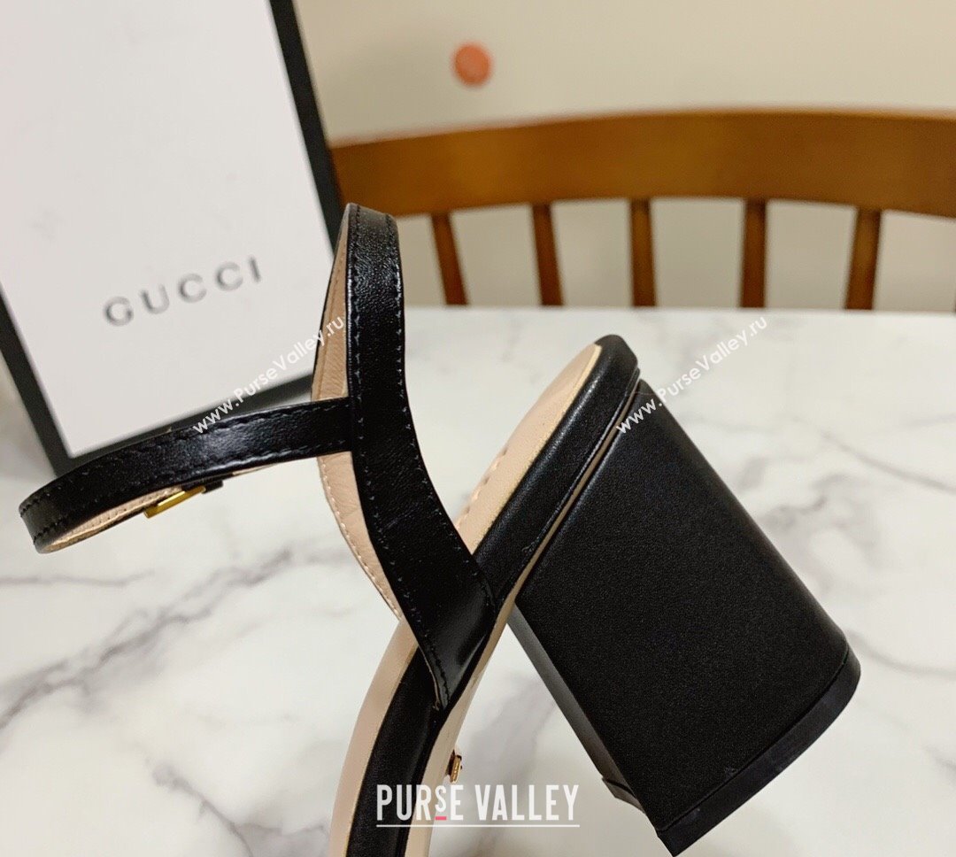 Gucci Leather Wave Heel Sandals 7cm Black 2025 GG042304 (SS-250423125)