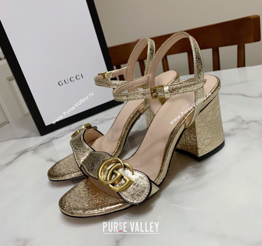 Gucci Leather Wave Heel Sandals 7cm Gold 2025 GG042304 (SS-250423126)