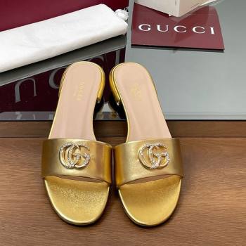 Gucci Leather Flat Slides Sandal with Strass Double G Gold 2025 GG042301 (MD-250423053)