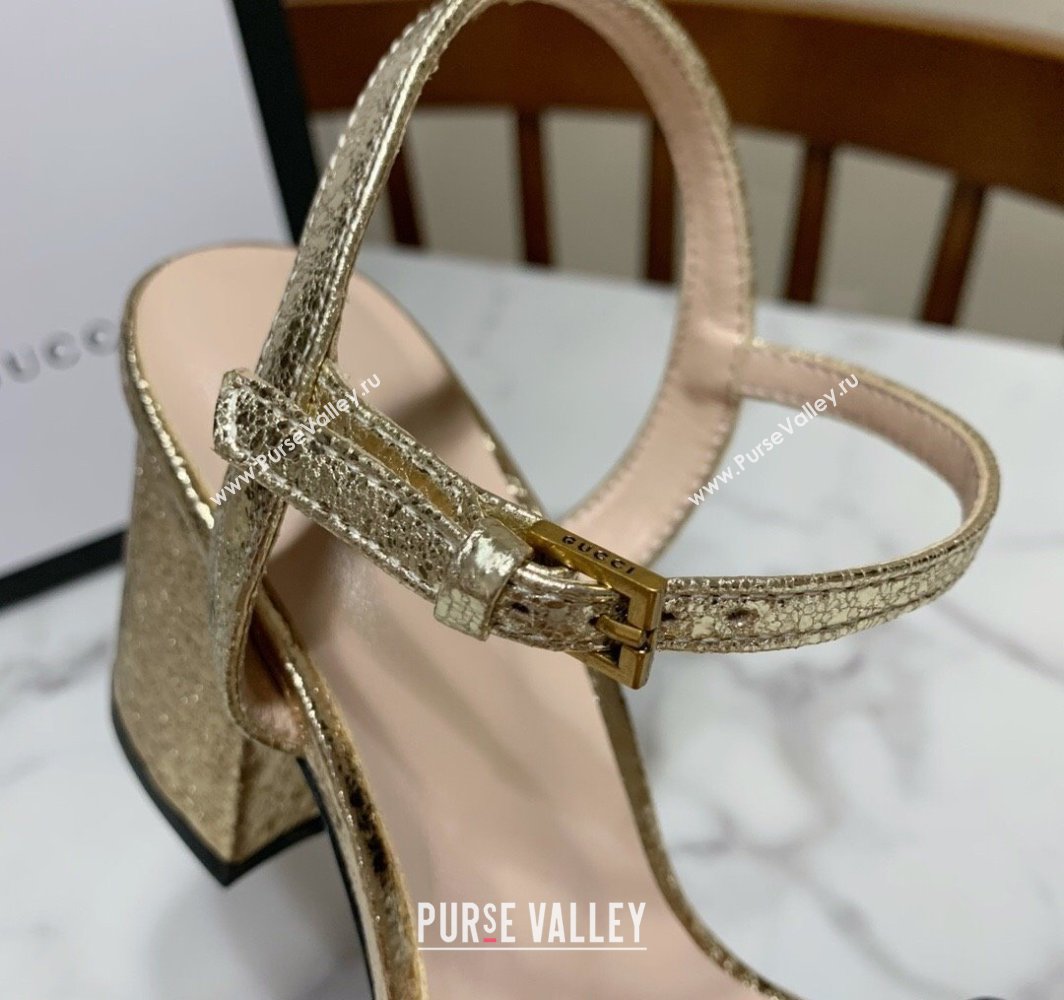 Gucci Leather Wave Heel Sandals 7cm Gold 2025 GG042304 (SS-250423126)