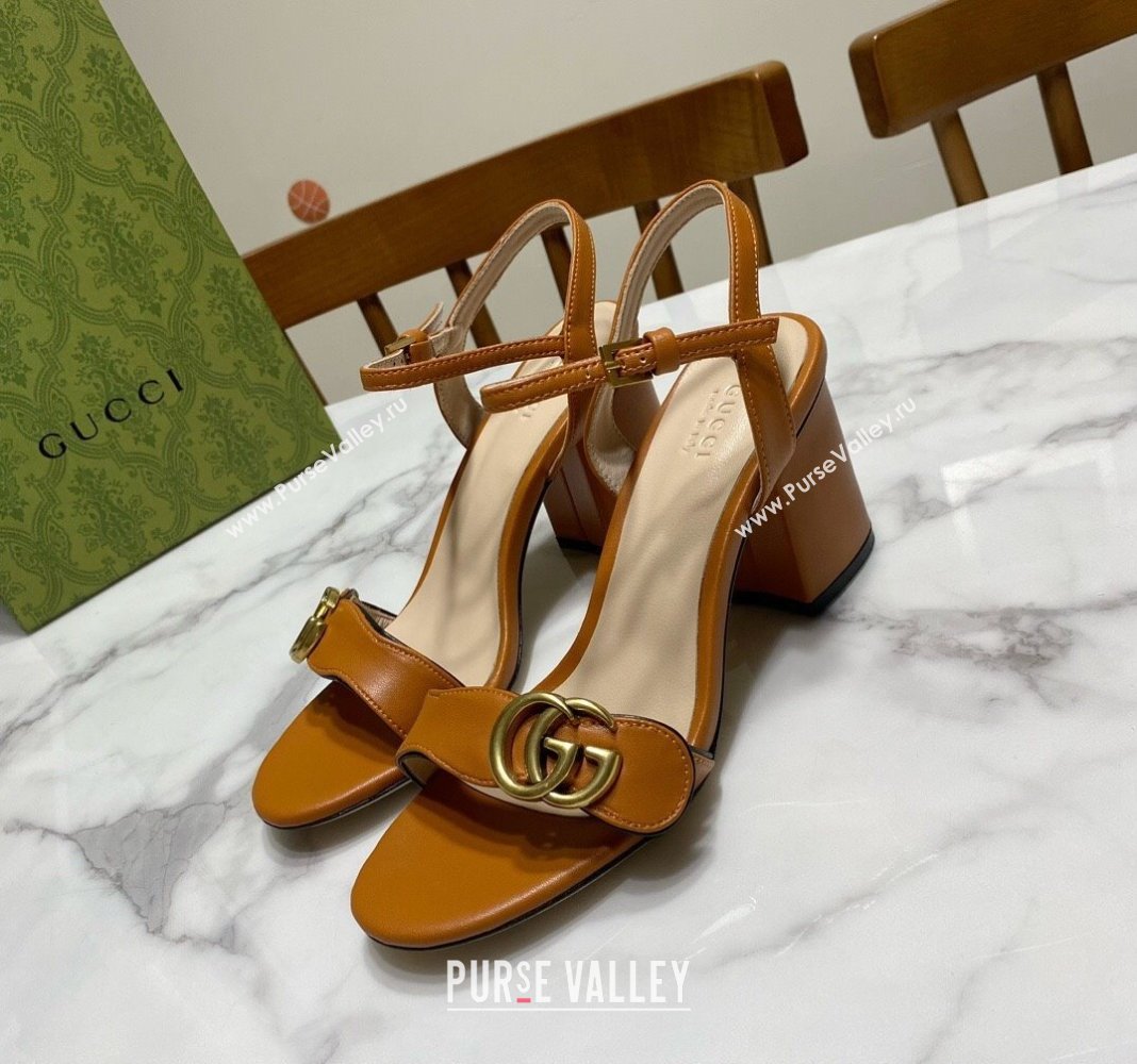 Gucci Leather Wave Heel Sandals 7cm Brown 2025 GG042304 (SS-250423127)