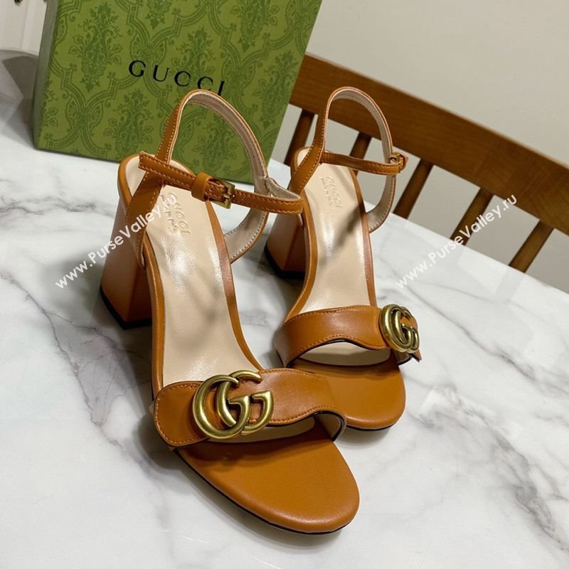 Gucci Leather Wave Heel Sandals 7cm Brown 2025 GG042304 (SS-250423127)