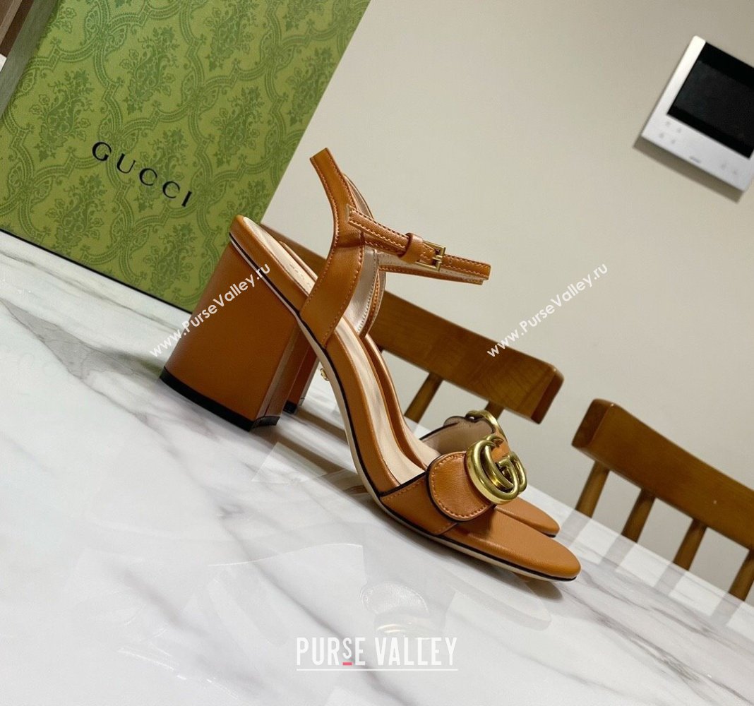 Gucci Leather Wave Heel Sandals 7cm Brown 2025 GG042304 (SS-250423127)