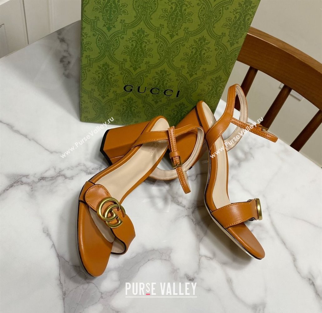 Gucci Leather Wave Heel Sandals 7cm Brown 2025 GG042304 (SS-250423127)