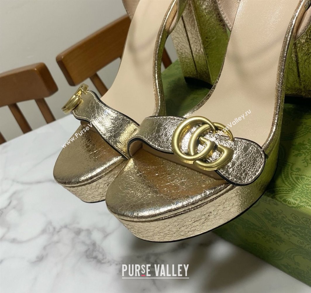 Gucci Leather Wave Platform Sandals 12cm Gold 2025 GG042304 (SS-250423118)