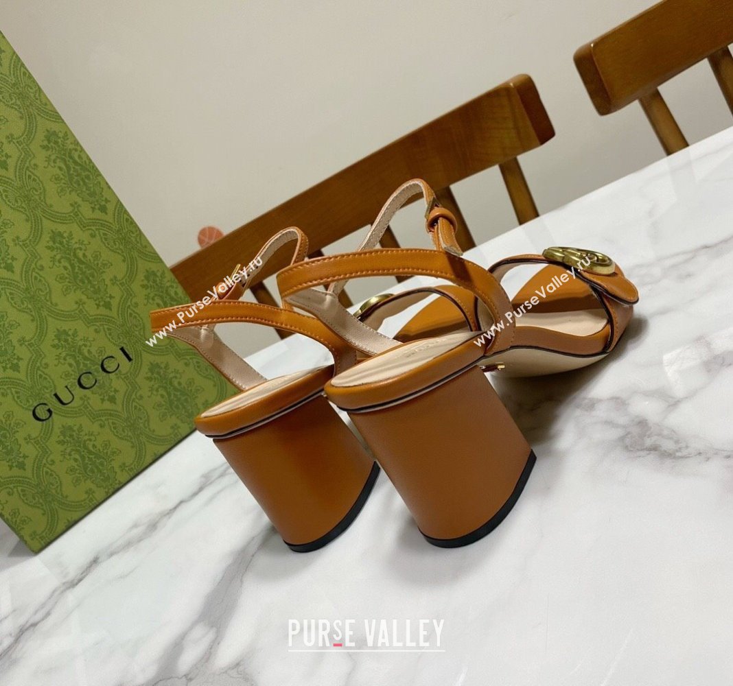 Gucci Leather Wave Heel Sandals 7cm Brown 2025 GG042304 (SS-250423127)