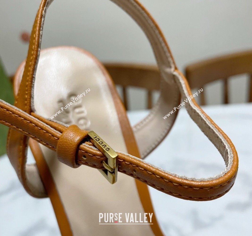 Gucci Leather Wave Heel Sandals 7cm Brown 2025 GG042304 (SS-250423127)