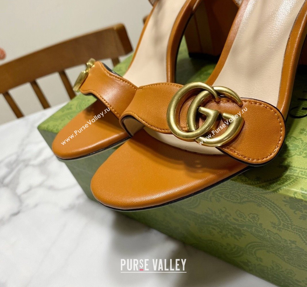 Gucci Leather Wave Heel Sandals 7cm Brown 2025 GG042304 (SS-250423127)