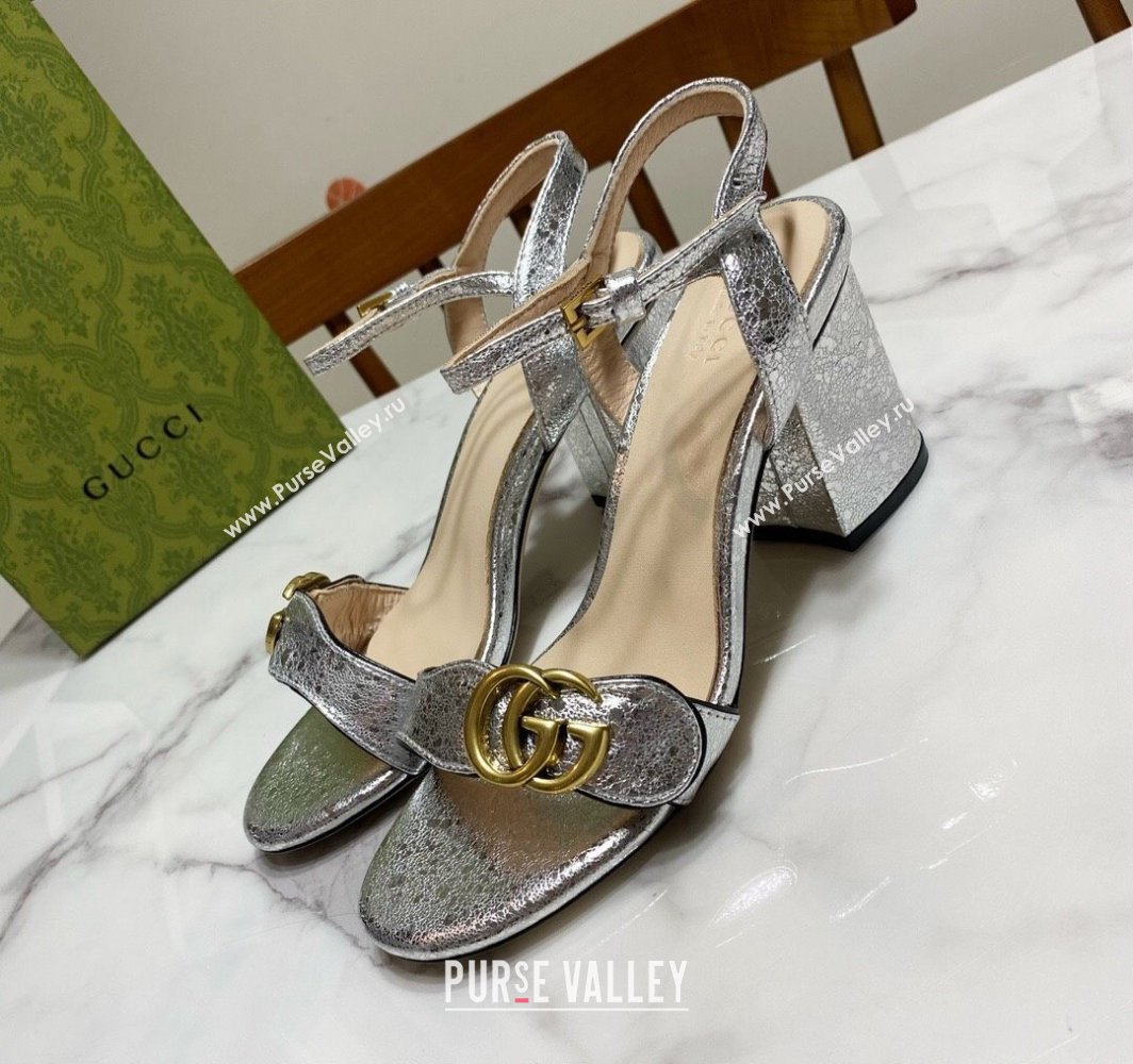 Gucci Leather Wave Heel Sandals 7cm Silver 2025 GG042304 (SS-250423128)