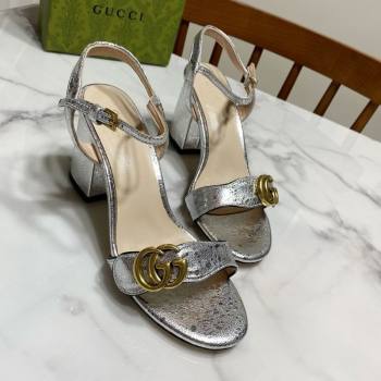 Gucci Leather Wave Heel Sandals 7cm Silver 2025 GG042304 (SS-250423128)