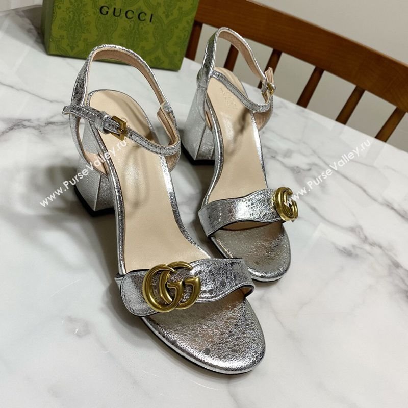 Gucci Leather Wave Heel Sandals 7cm Silver 2025 GG042304 (SS-250423128)