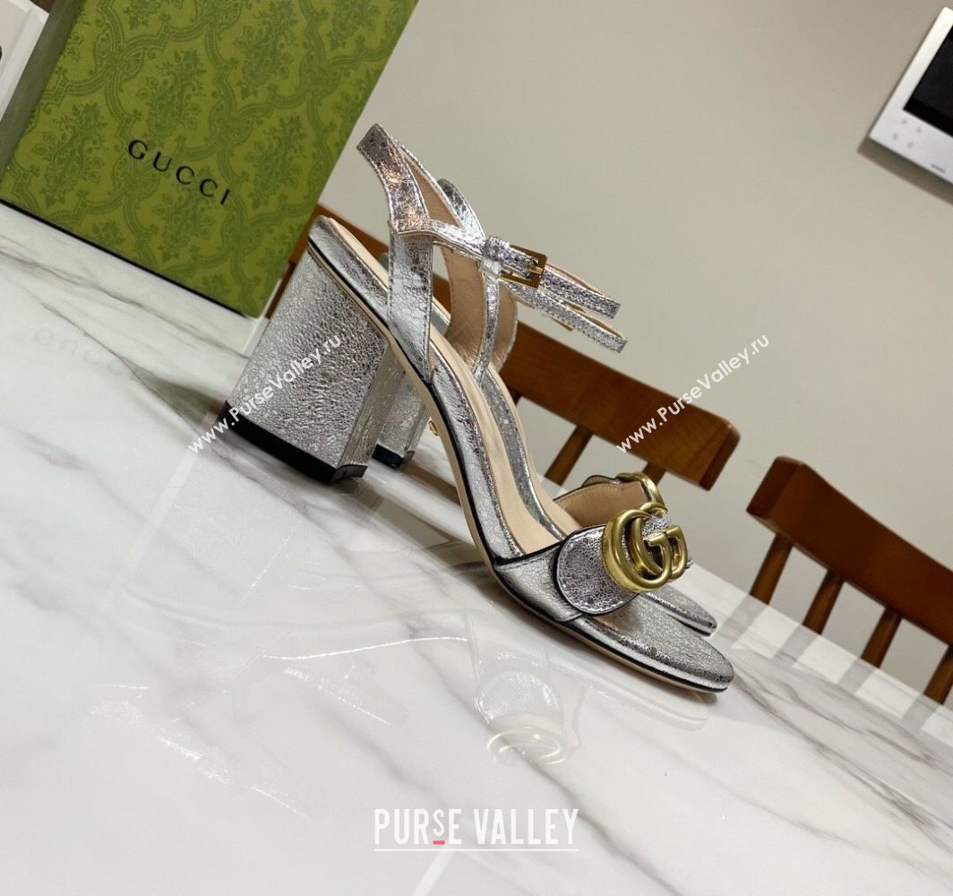 Gucci Leather Wave Heel Sandals 7cm Silver 2025 GG042304 (SS-250423128)
