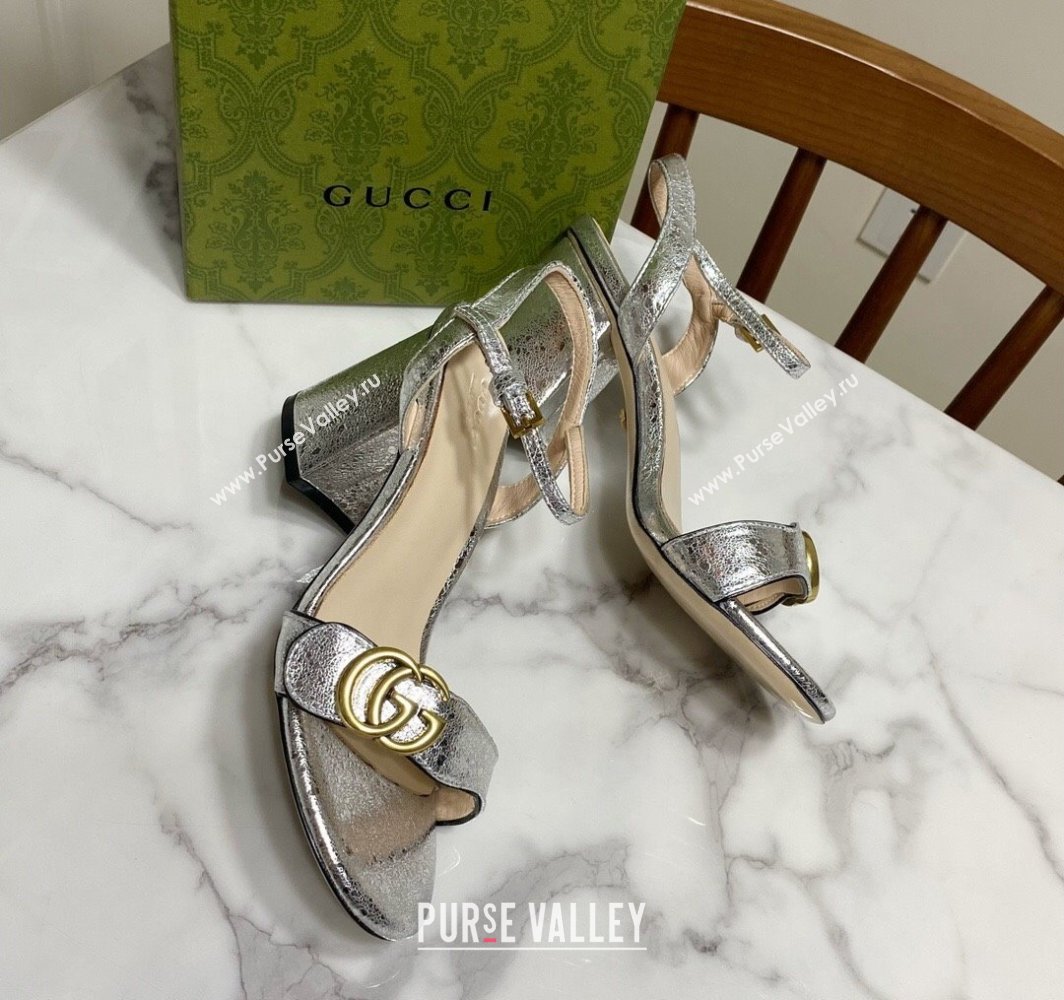 Gucci Leather Wave Heel Sandals 7cm Silver 2025 GG042304 (SS-250423128)