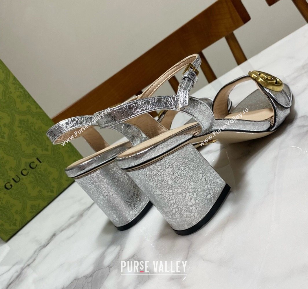 Gucci Leather Wave Heel Sandals 7cm Silver 2025 GG042304 (SS-250423128)