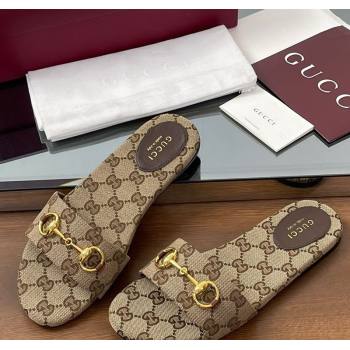 Gucci GG Canvas Flat Slides Sandal with Horsebit Brown 2025 835828 (MD-250609072)