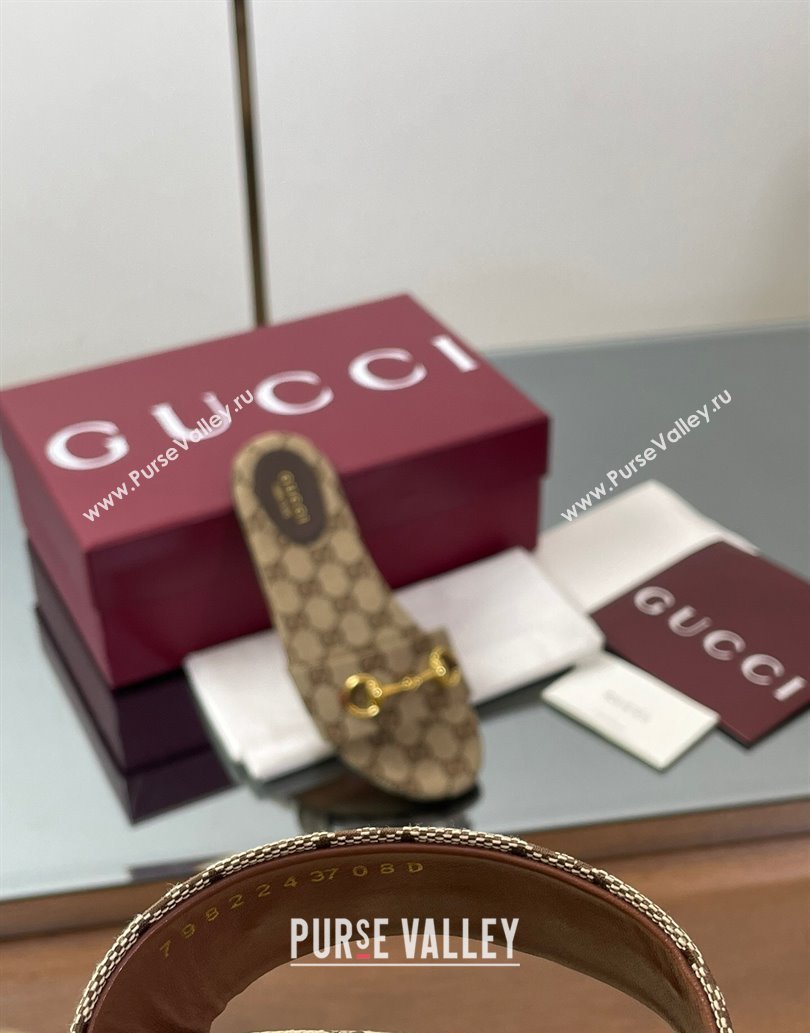 Gucci GG Canvas Flat Slides Sandal with Horsebit Brown 2025 835828 (MD-250609072)