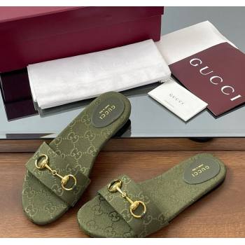 Gucci GG Canvas Flat Slides Sandal with Horsebit Dark Green 2025 835828 (MD-250609075)