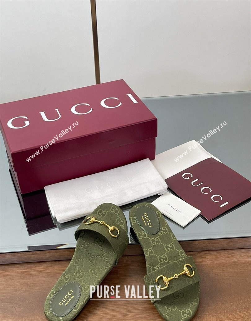 Gucci GG Canvas Flat Slides Sandal with Horsebit Dark Green 2025 835828 (MD-250609075)