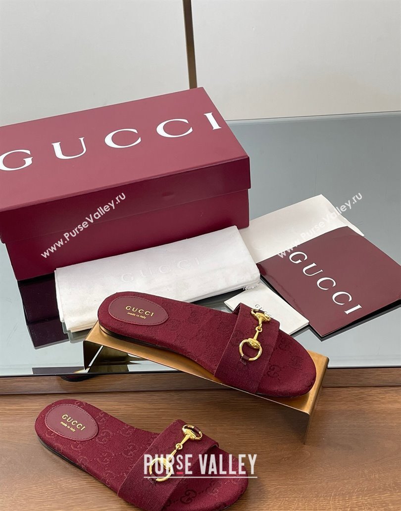 Gucci GG Canvas Flat Slides Sandal with Horsebit Red 2025 835828 (MD-250609076)