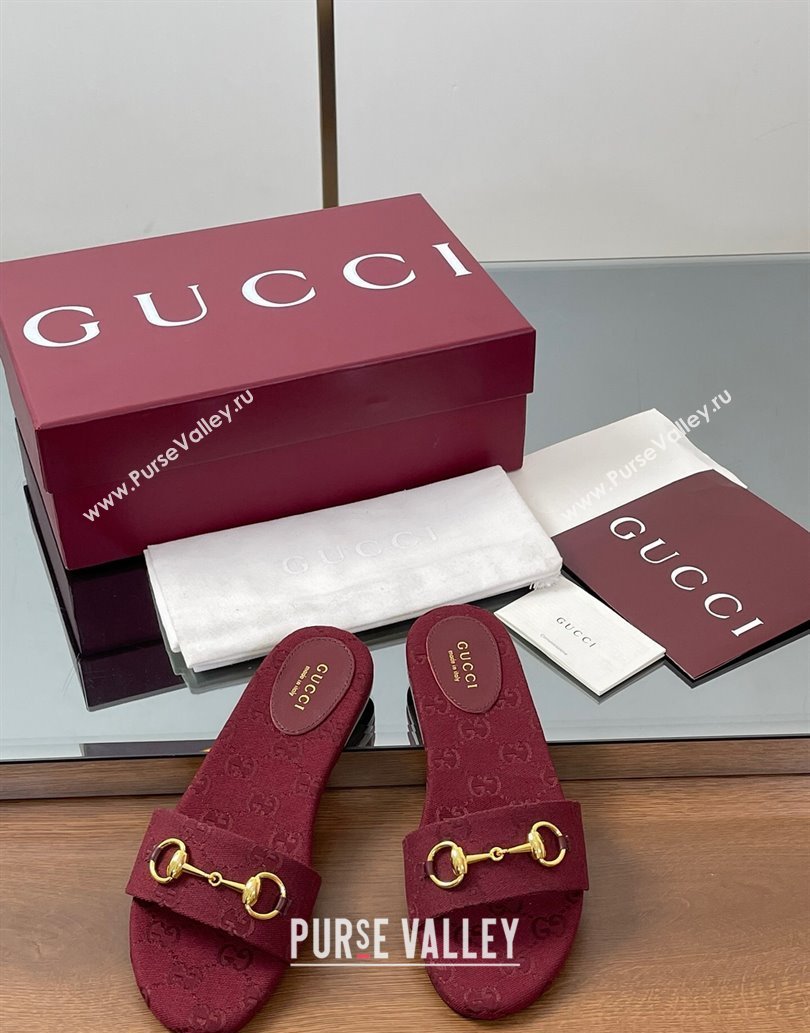 Gucci GG Canvas Flat Slides Sandal with Horsebit Red 2025 835828 (MD-250609076)