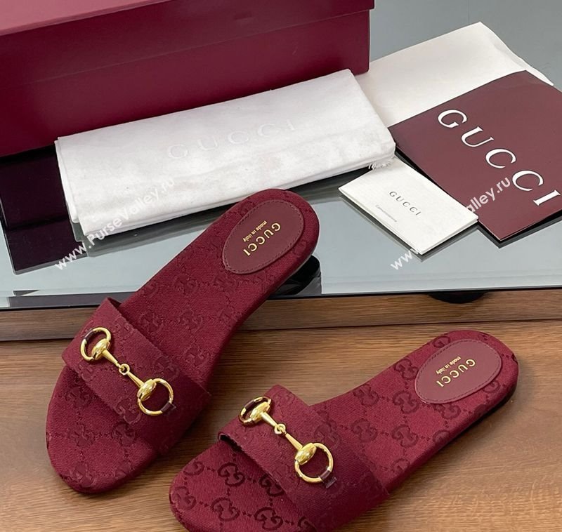 Gucci GG Canvas Flat Slides Sandal with Horsebit Red 2025 835828 (MD-250609076)