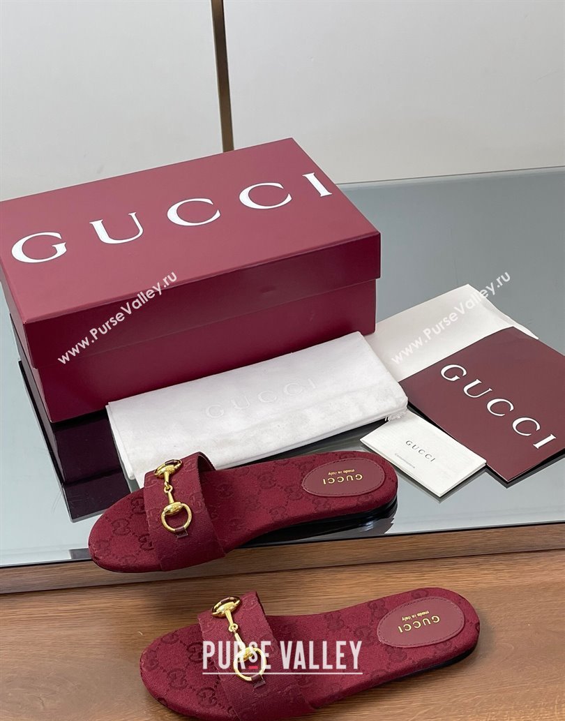 Gucci GG Canvas Flat Slides Sandal with Horsebit Red 2025 835828 (MD-250609076)