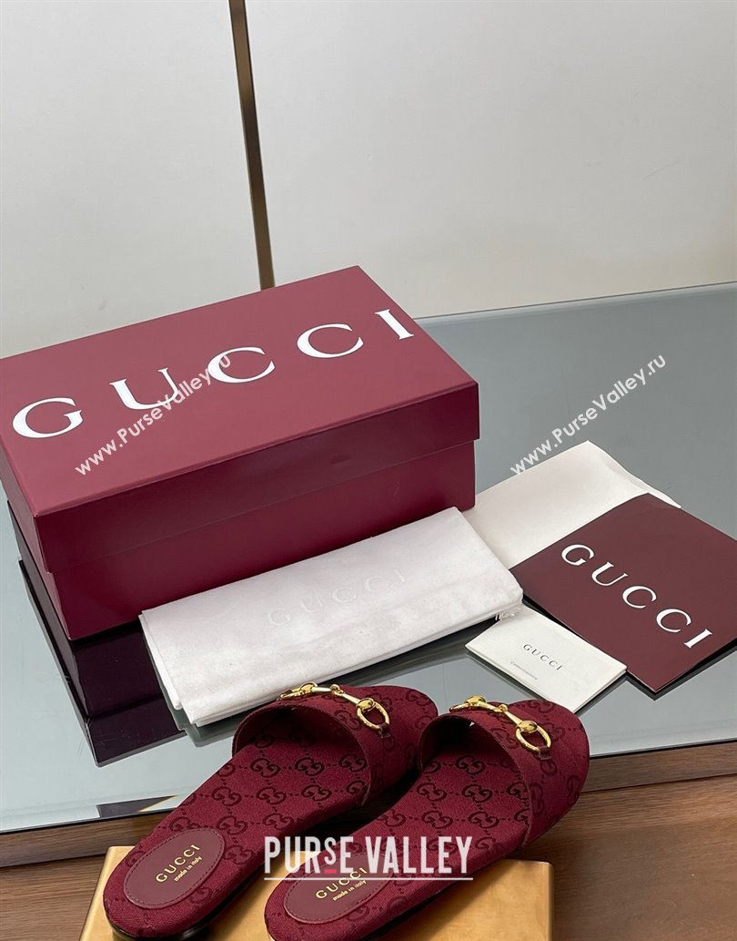 Gucci GG Canvas Flat Slides Sandal with Horsebit Red 2025 835828 (MD-250609076)