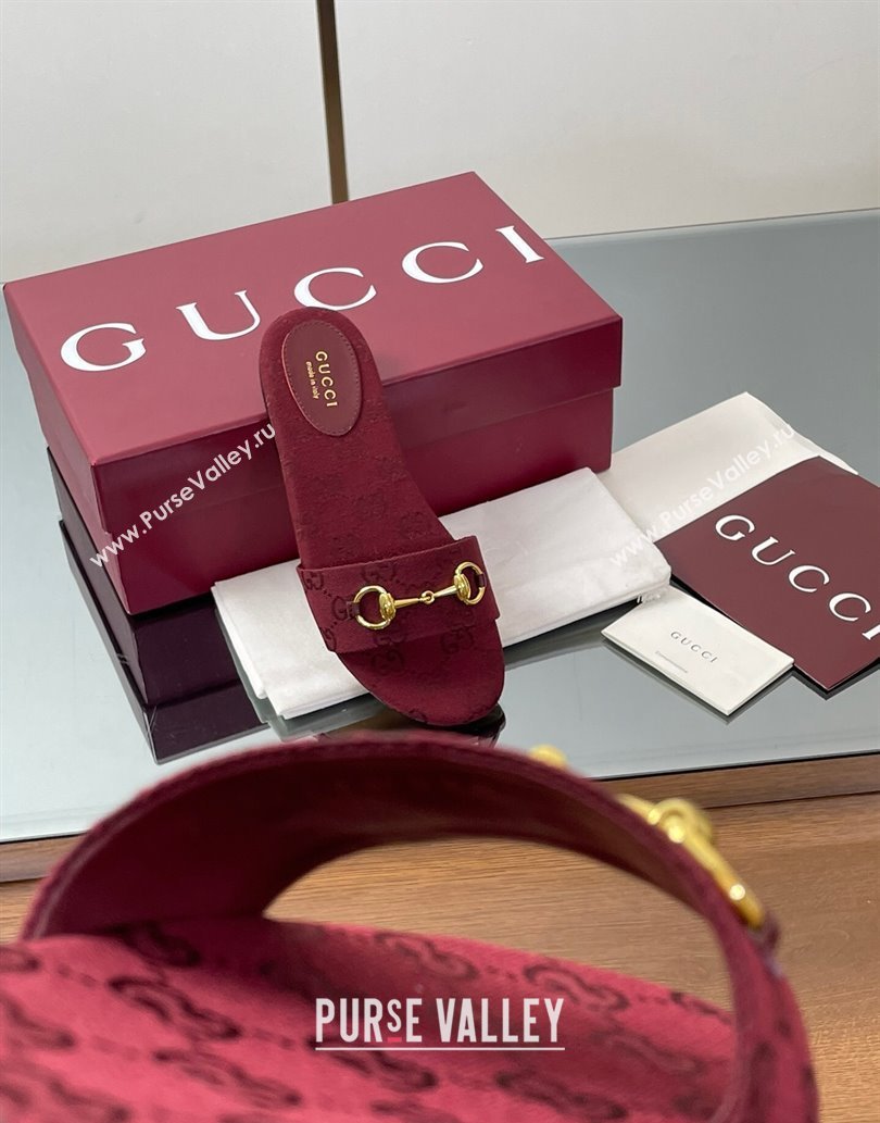 Gucci GG Canvas Flat Slides Sandal with Horsebit Red 2025 835828 (MD-250609076)