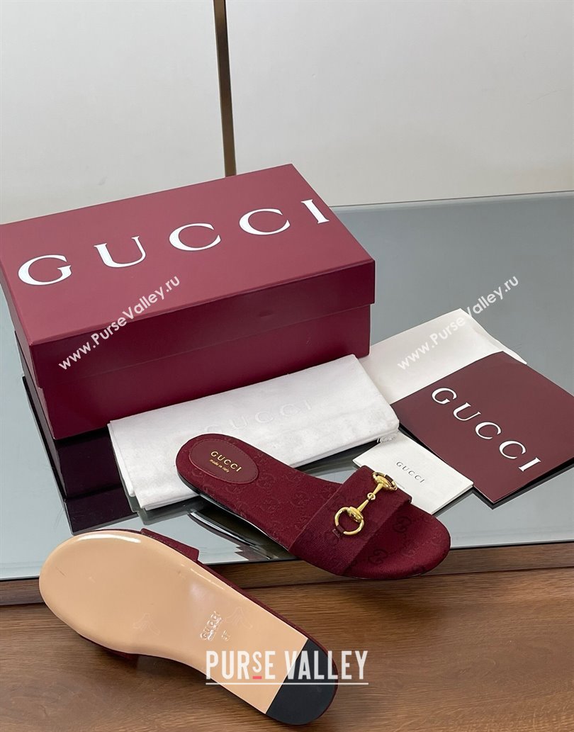 Gucci GG Canvas Flat Slides Sandal with Horsebit Red 2025 835828 (MD-250609076)