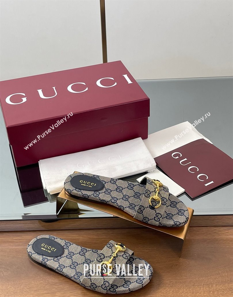 Gucci GG Canvas Flat Slides Sandal with Horsebit Grey 2025 835828 (MD-250609077)