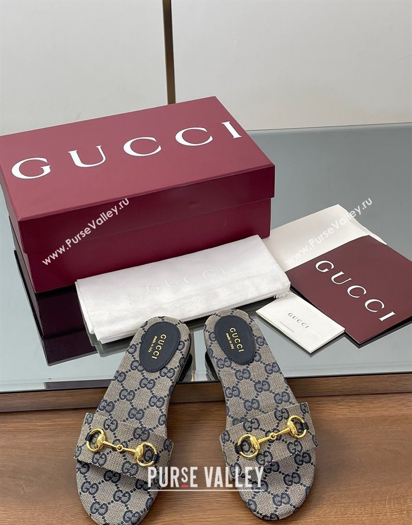 Gucci GG Canvas Flat Slides Sandal with Horsebit Grey 2025 835828 (MD-250609077)
