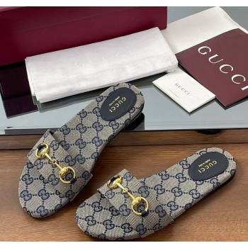 Gucci GG Canvas Flat Slides Sandal with Horsebit Grey 2025 835828 (MD-250609077)