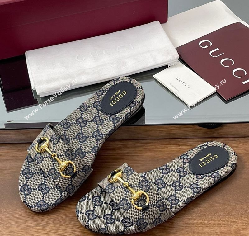 Gucci GG Canvas Flat Slides Sandal with Horsebit Grey 2025 835828 (MD-250609077)