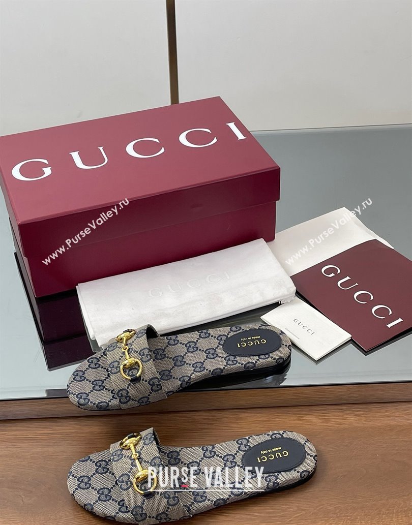 Gucci GG Canvas Flat Slides Sandal with Horsebit Grey 2025 835828 (MD-250609077)