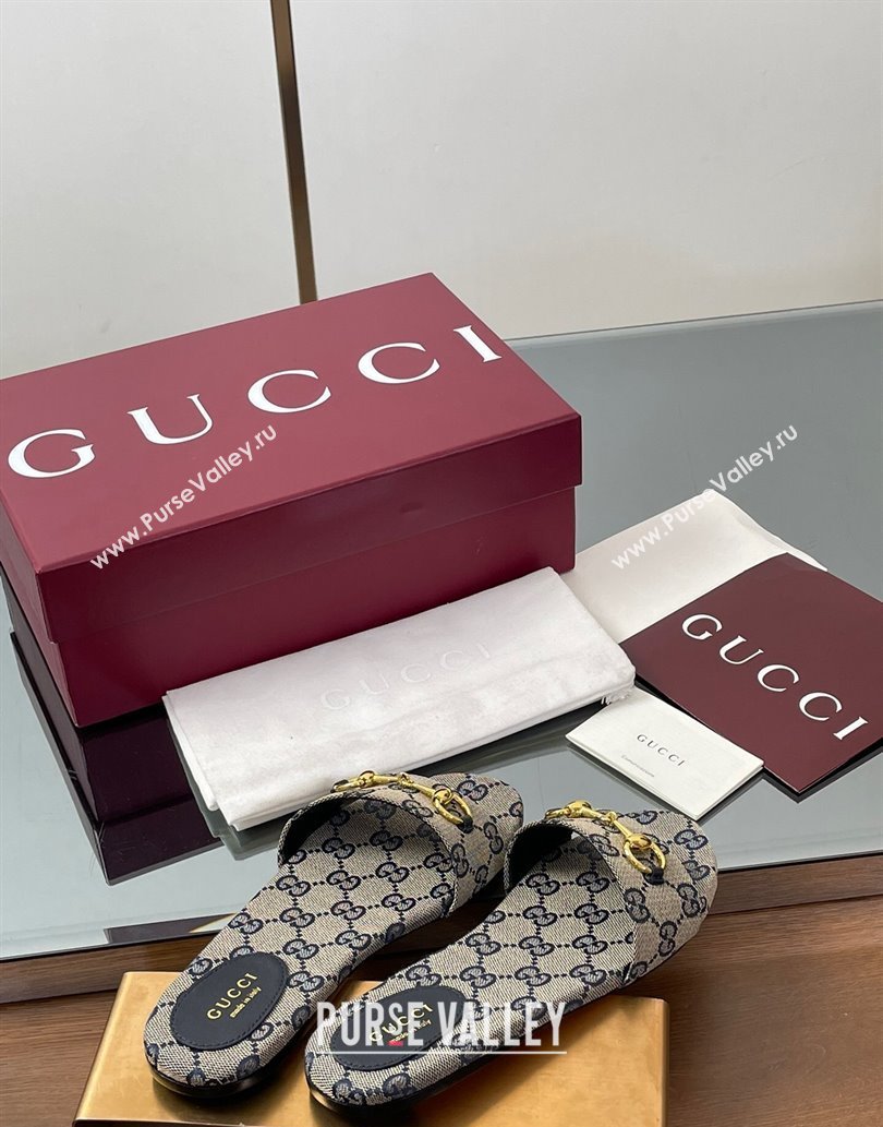Gucci GG Canvas Flat Slides Sandal with Horsebit Grey 2025 835828 (MD-250609077)