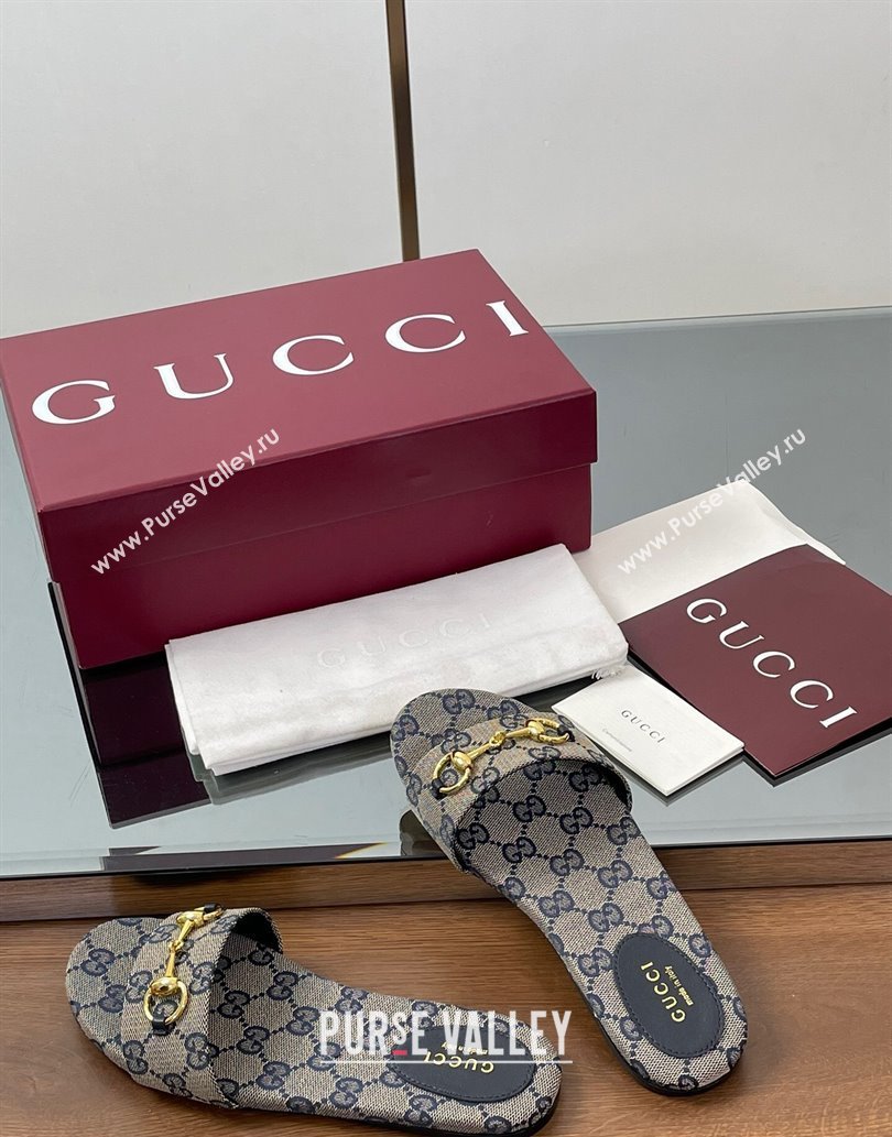 Gucci GG Canvas Flat Slides Sandal with Horsebit Grey 2025 835828 (MD-250609077)