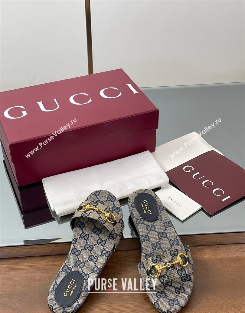 Gucci GG Canvas Flat Slides Sandal with Horsebit Grey 2025 835828 (MD-250609077)