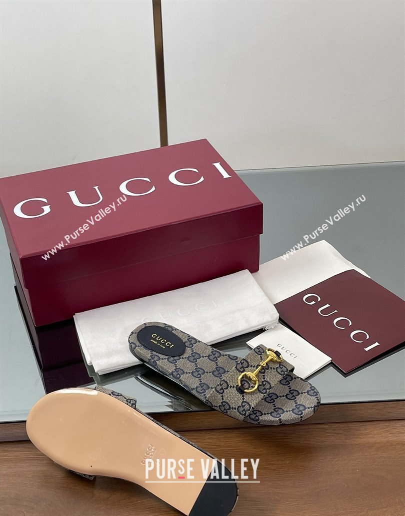 Gucci GG Canvas Flat Slides Sandal with Horsebit Grey 2025 835828 (MD-250609077)