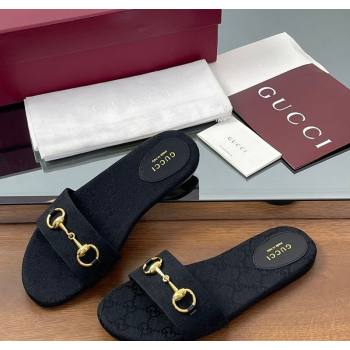 Gucci GG Canvas Flat Slides Sandal with Horsebit Black 2025 835828 (MD-250609078)