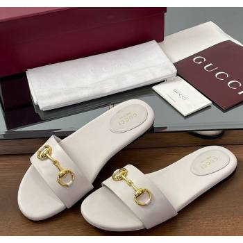 Gucci Calf Leather Flat Slides Sandal with Horsebit White 2025 835828 (MD-250609080)
