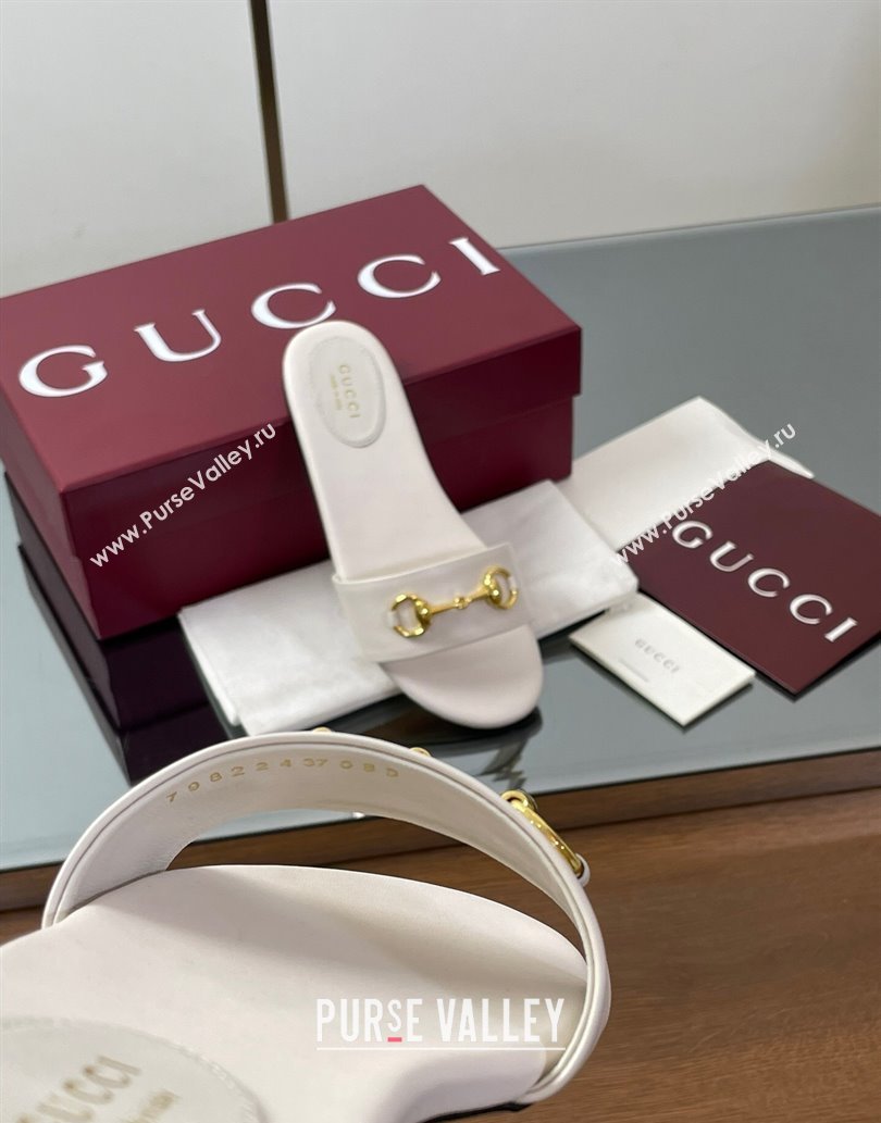 Gucci Calf Leather Flat Slides Sandal with Horsebit White 2025 835828 (MD-250609080)