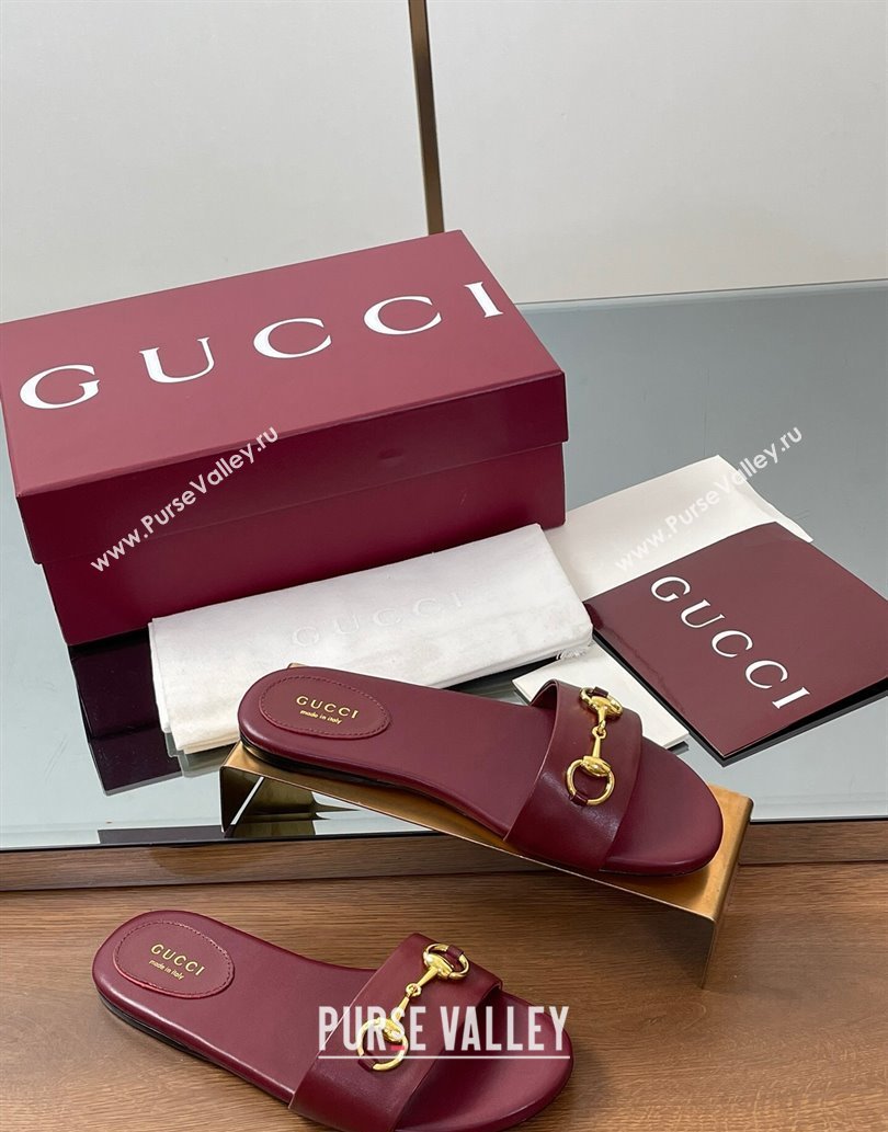 Gucci Calf Leather Flat Slides Sandal with Horsebit Red 2025 835828 (MD-250609081)
