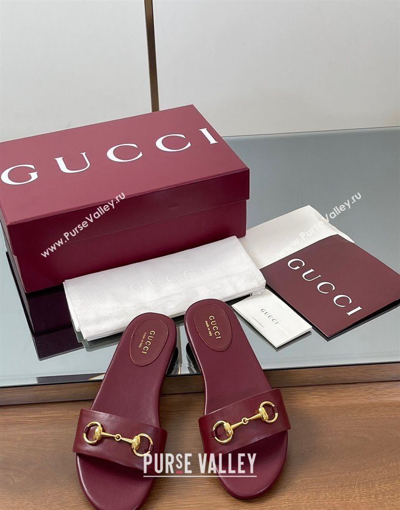 Gucci Calf Leather Flat Slides Sandal with Horsebit Red 2025 835828 (MD-250609081)