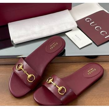 Gucci Calf Leather Flat Slides Sandal with Horsebit Red 2025 835828 (MD-250609081)