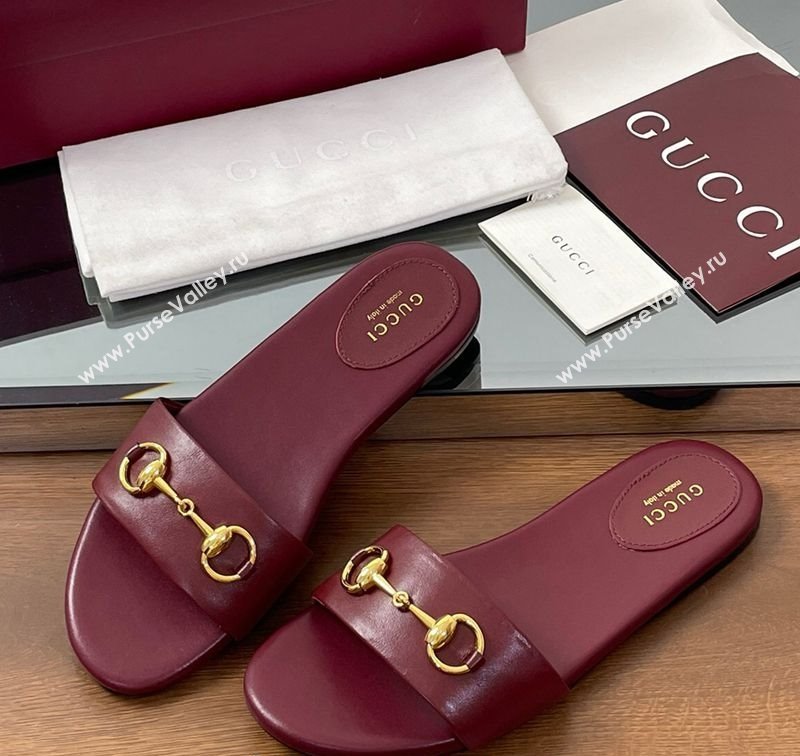 Gucci Calf Leather Flat Slides Sandal with Horsebit Red 2025 835828 (MD-250609081)