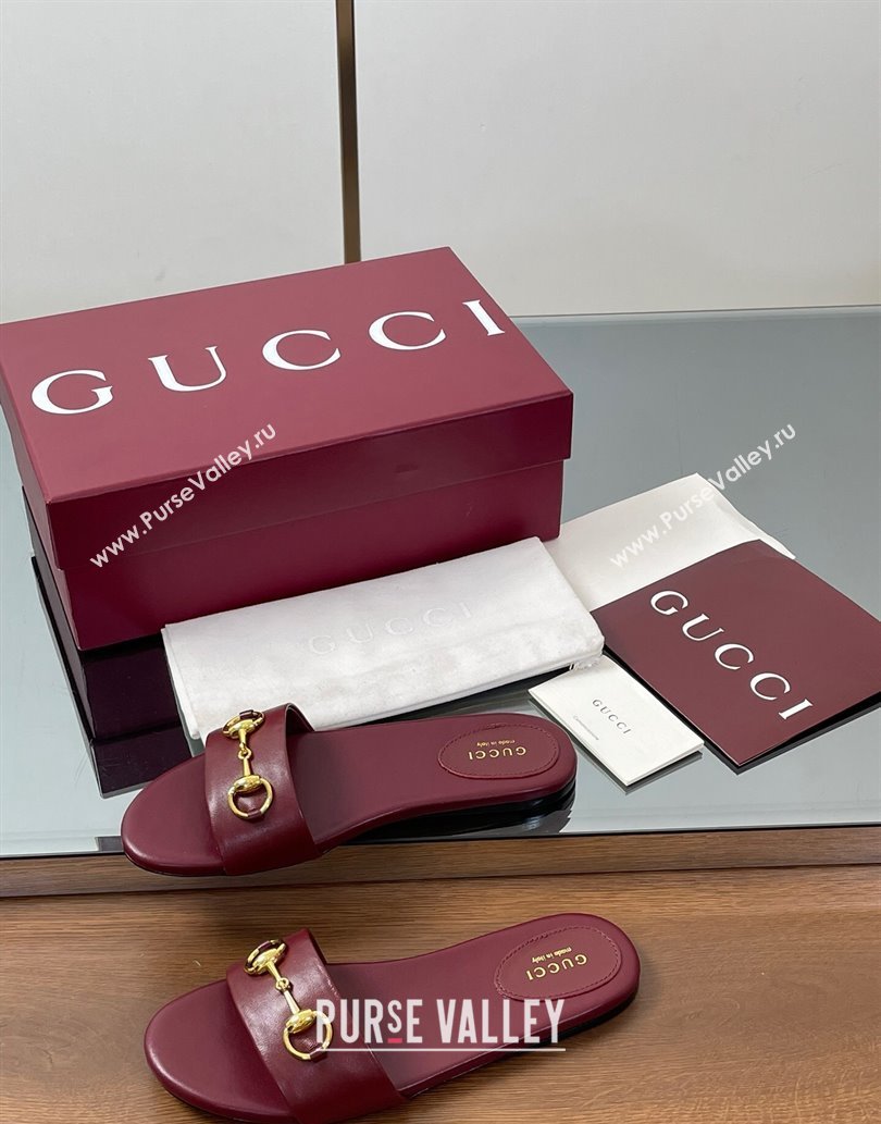 Gucci Calf Leather Flat Slides Sandal with Horsebit Red 2025 835828 (MD-250609081)