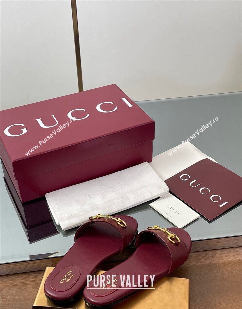 Gucci Calf Leather Flat Slides Sandal with Horsebit Red 2025 835828 (MD-250609081)
