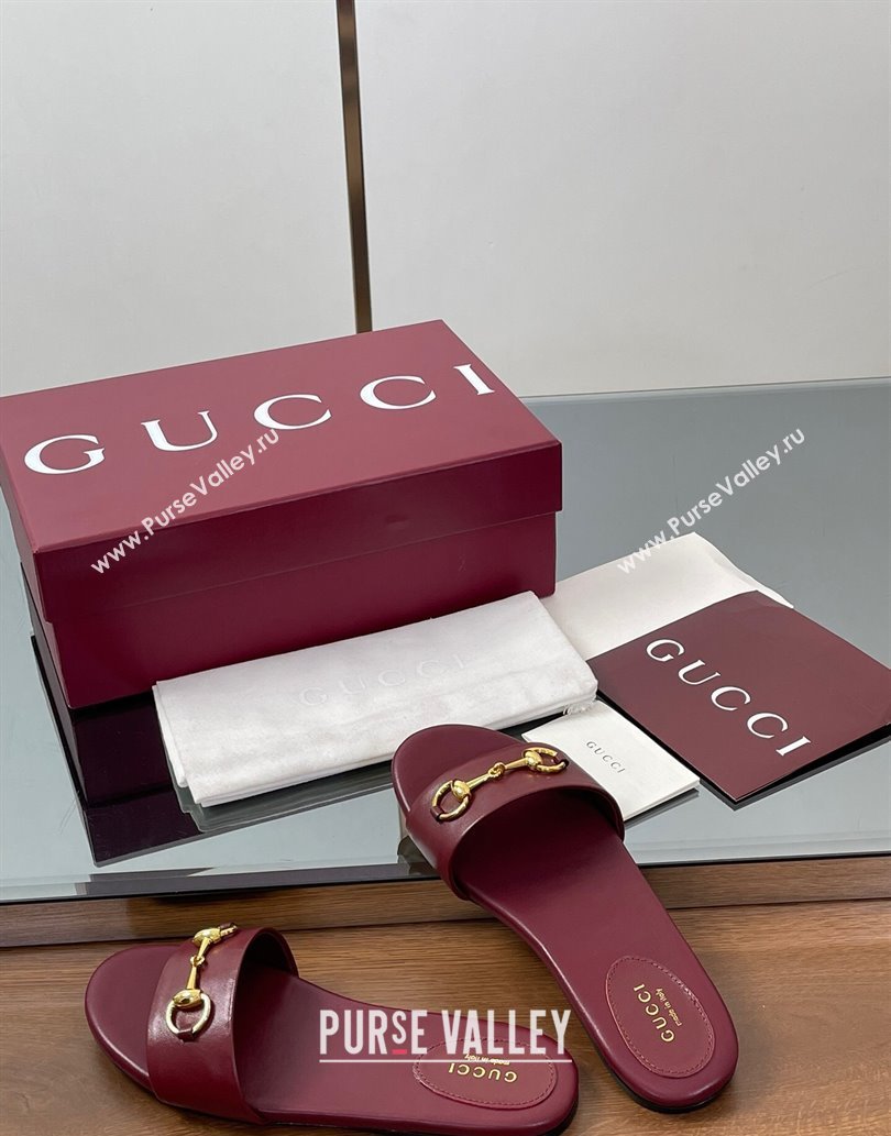 Gucci Calf Leather Flat Slides Sandal with Horsebit Red 2025 835828 (MD-250609081)